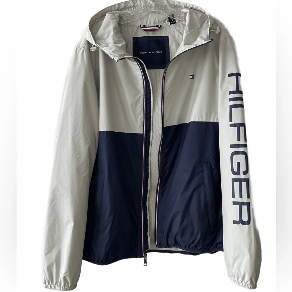 Hooded Rain Jacket Lightweight Colorblock Windbreaker Tommy Hilfiger Size Large